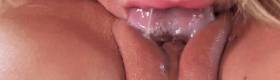 Licking The Excess Cum Off Her Impregnated Pussy